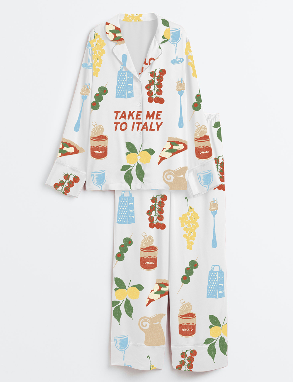 Womenâ€™s Take Me To Italy Travel Long Sleeve Satin Pajama Set