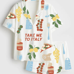 Women's Take Me To Italy Travel Short Sleeve Satin Pajama Set