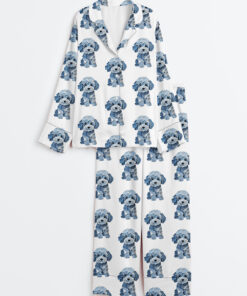 Women's Teddy Dog Lover Long Sleeve Satin Pajama Set