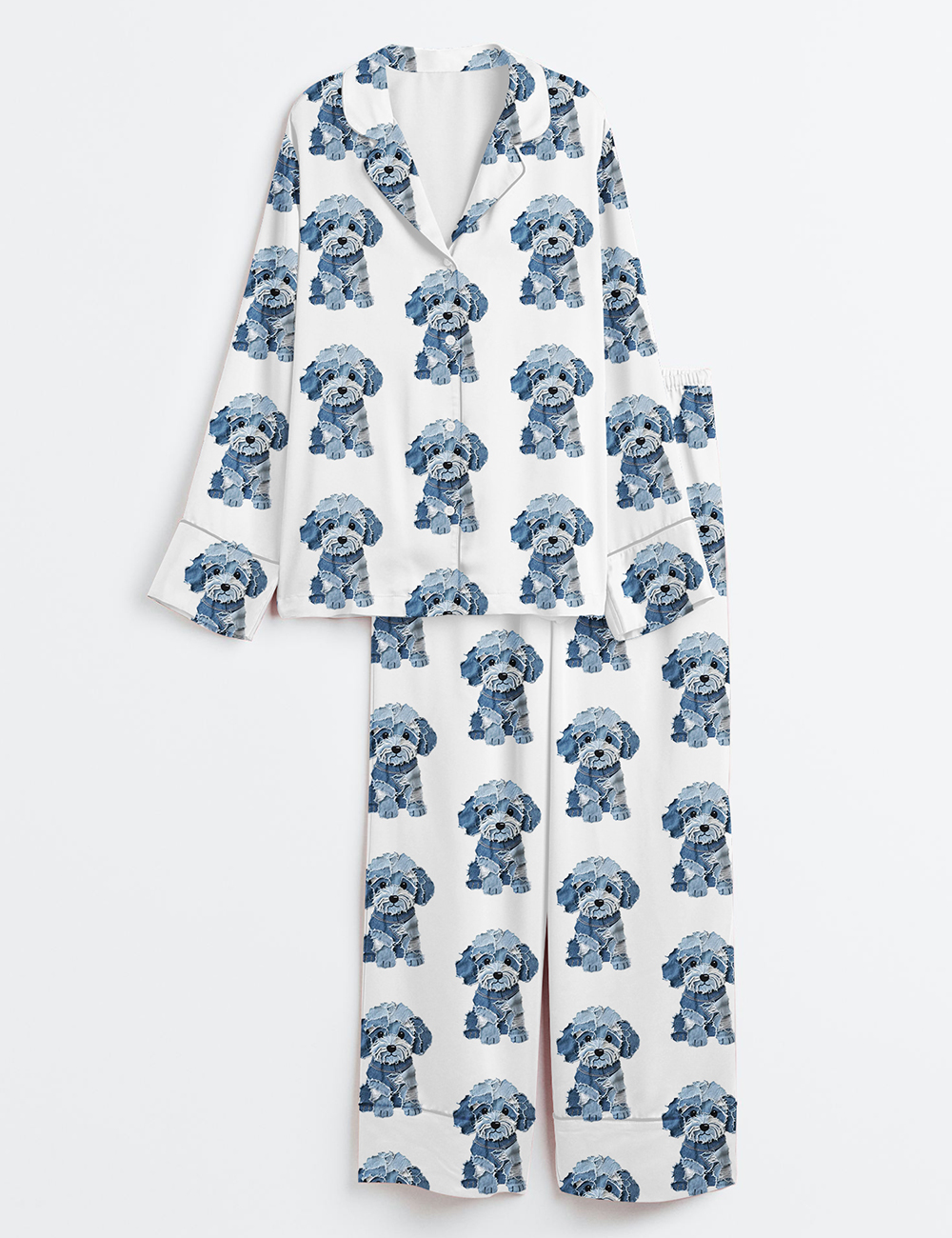 Womenâ€™s Teddy Dog Lover Long Sleeve Satin Pajama Set