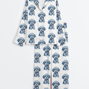 Women's Teddy Dog Lover Long Sleeve Satin Pajamas Set