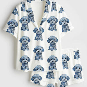 Womenâ€™s Teddy Dog Lover Short Sleeve Satin Pajama Set