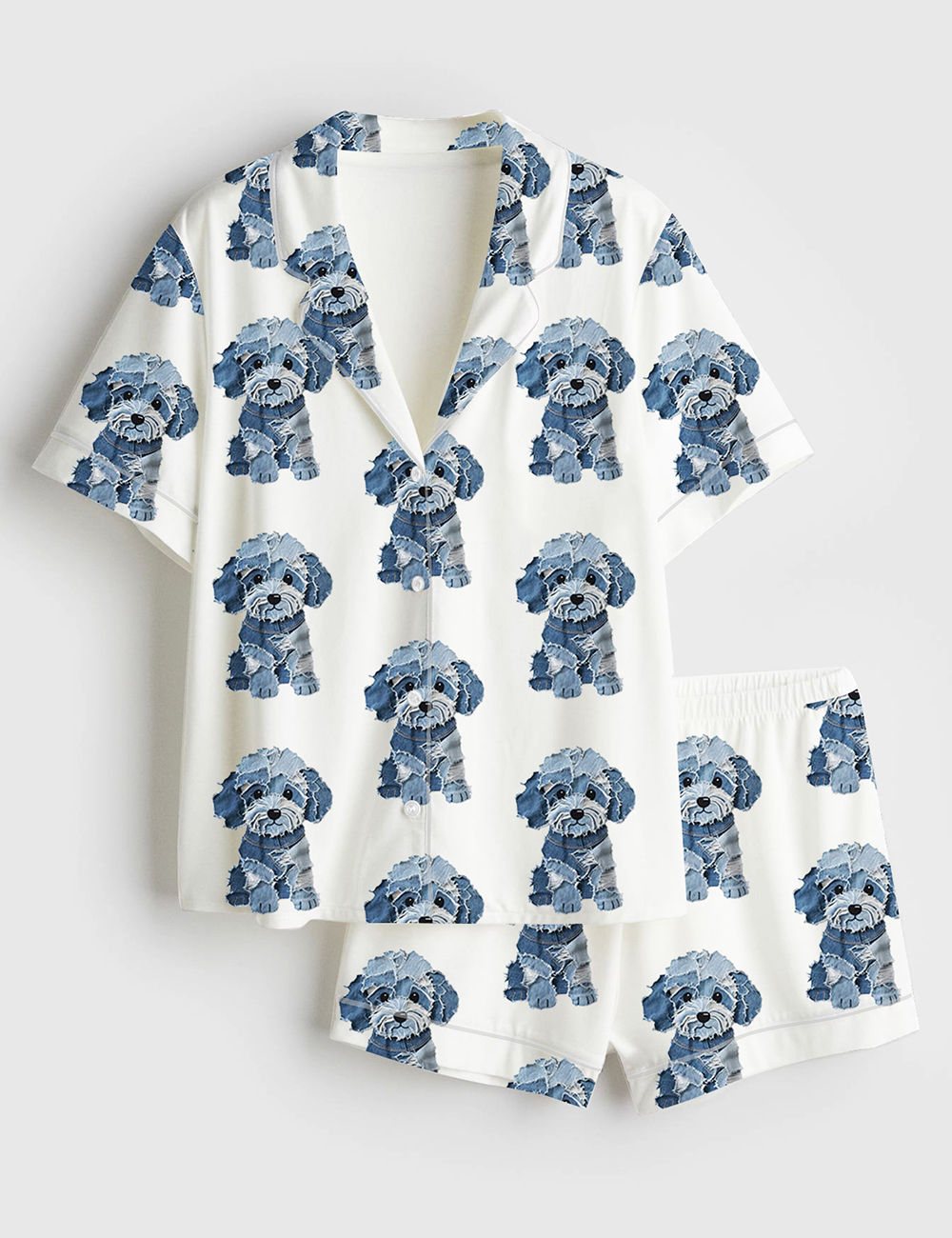 Womenâ€™s Teddy Dog Lover Short Sleeve Satin Pajama Set