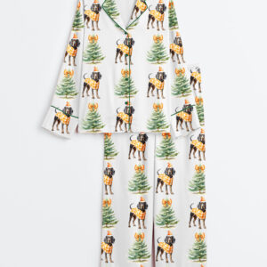 Womenâ€™s Tennessee Christmas Smoky The Dog Orange Vols Christmas Long Sleeve Satin Pajama Set