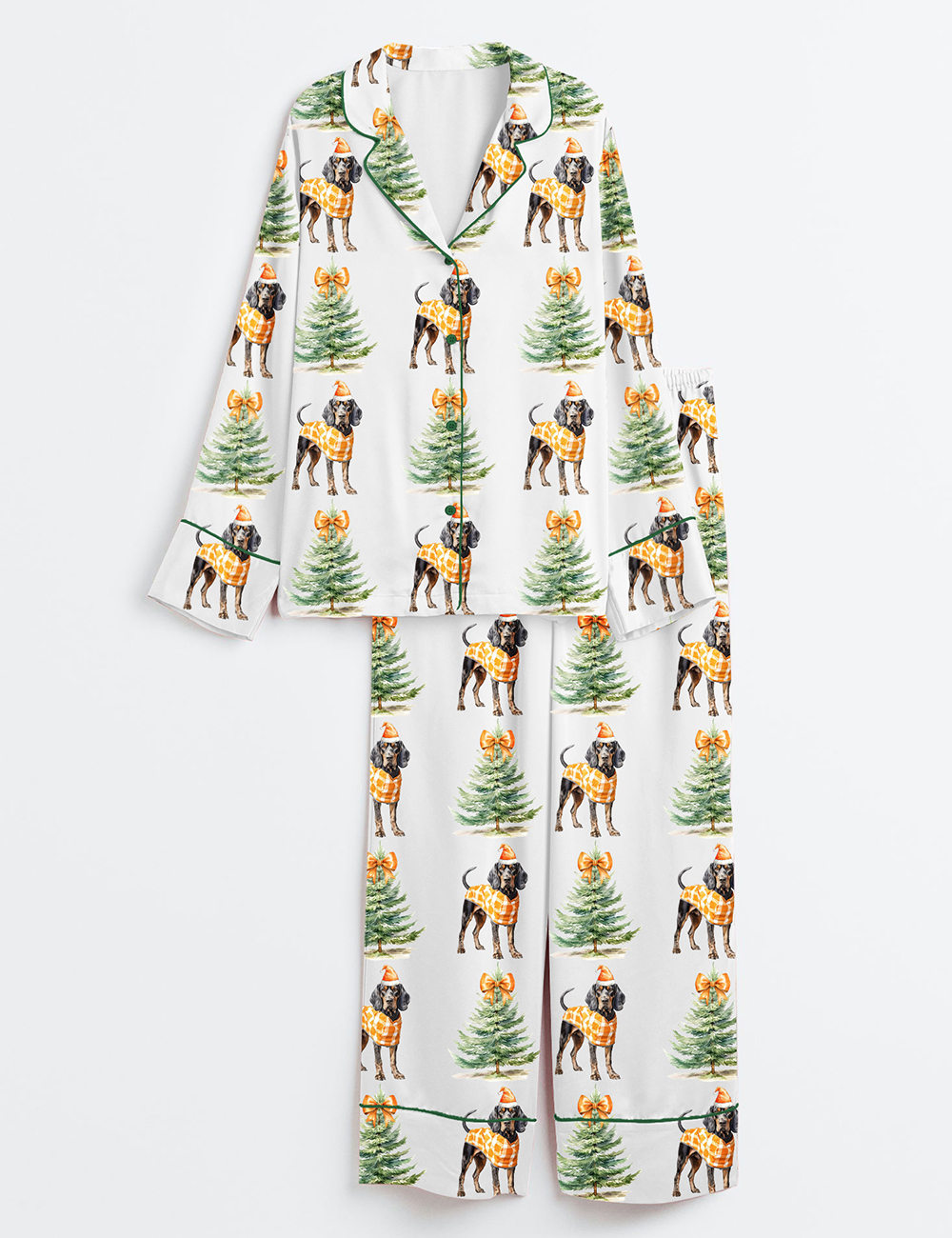 Women's Tennessee Christmas Smoky The Dog Orange Vols Christmas Long Sleeve Satin Pajamas Set