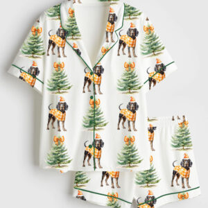 Womenâ€™s Tennessee Christmas Smoky The Dog Orange Vols Christmas Short Sleeve Satin Pajama Set