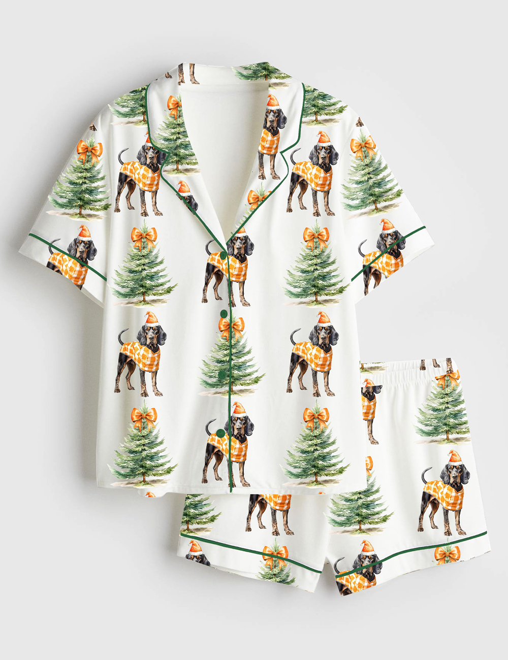 Womenâ€™s Tennessee Christmas Smoky The Dog Orange Vols Christmas Short Sleeve Satin Pajama Set