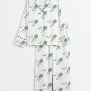 Womenâ€™s Tennis And Tinis Sports Martini Long Sleeve Satin Pajama Set