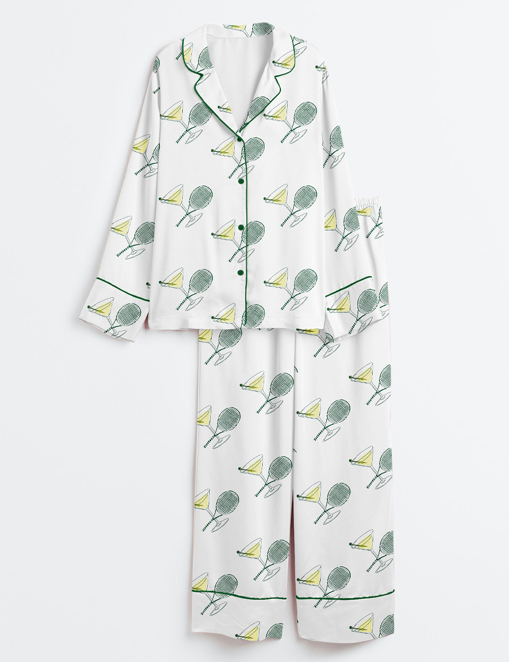 Womenâ€™s Tennis And Tinis Sports Martini Long Sleeve Satin Pajama Set