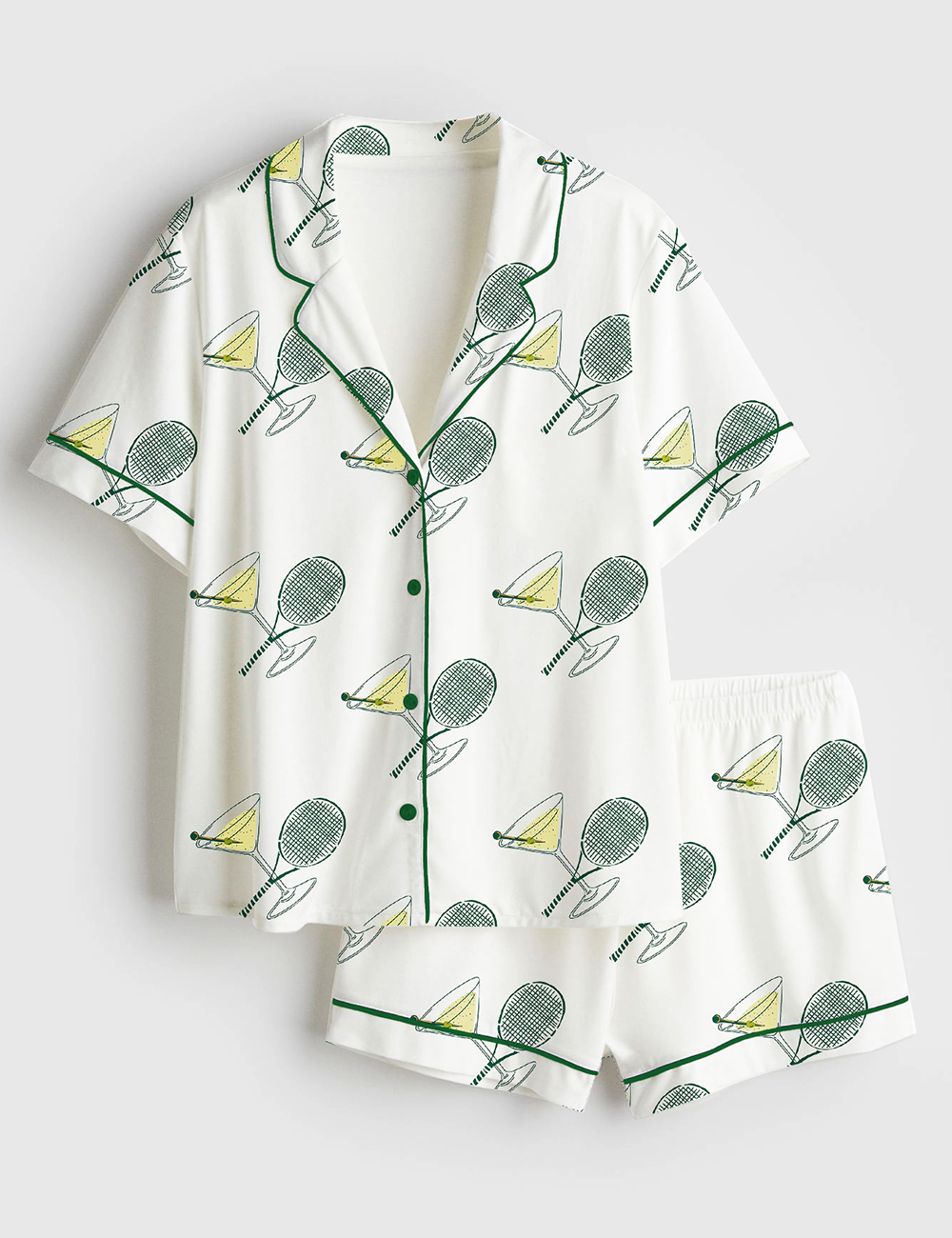 Womenâ€™s Tennis And Tinis Sports Martini Short Sleeve Satin Pajama Set