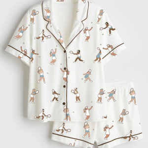Womenâ€™s Tennis Players Tennis-themed Gifts Short Sleeve Satin Pajama Set