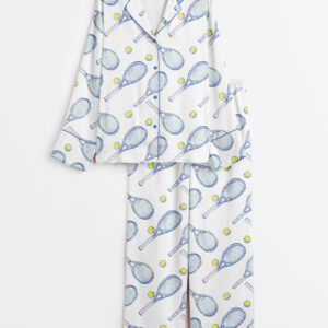 Women's Tennis Rackets And Balls Long Sleeve Satin Pajama Set