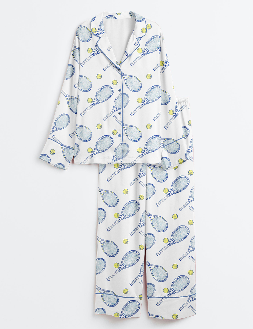 Womenâ€™s Tennis Rackets And Balls Long Sleeve Satin Pajama Set