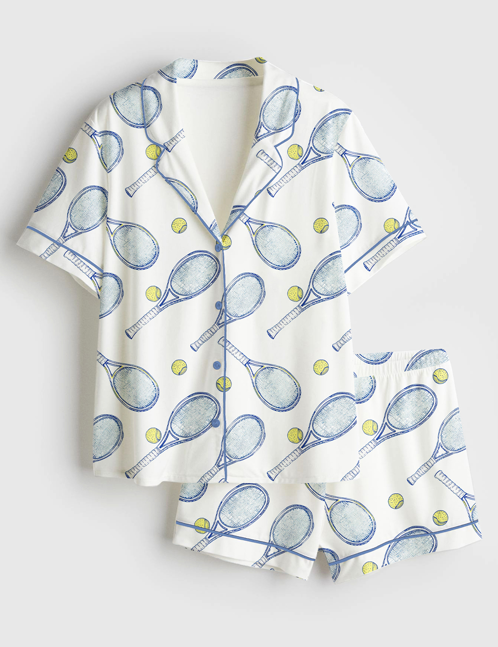 Womenâ€™s Tennis Rackets And Balls Short Sleeve Satin Pajama Se