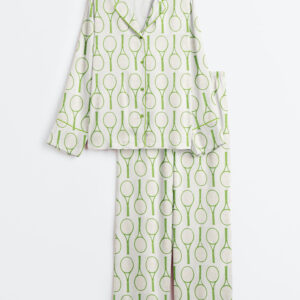 Women's Tennis Time Tennis Lover Tennis Player Game DayÂ Print Long Sleeve Satin Pajama Set