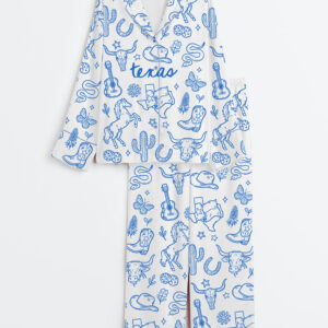 Women's Texas Travel Hand Drawn Doodle Western Cowgirls Desert Cactus Print Long Sleeve Satin Pajamas Set