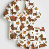 Womenâ€™s Thanksgiving Dachshund Preppy Turkey Short Sleeve Satin Pajama Set