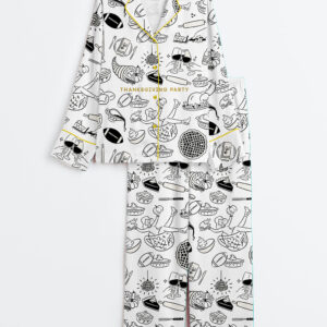 Women's Thanksgiving Party Long Sleeve Satin Pajama Set