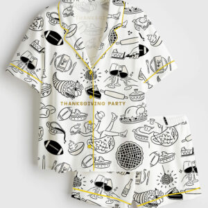 Womenâ€™s Thanksgiving Party Short Sleeve Satin Pajama Set