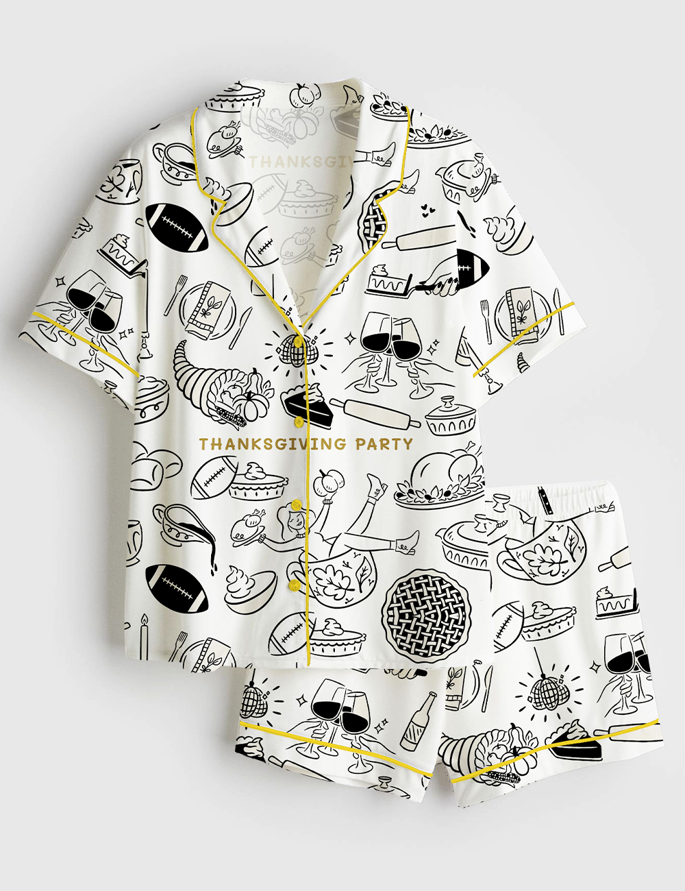 Women's Thanksgiving Party Short Sleeve Satin Pajama Set