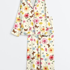 Womenâ€™s The Butterflies And Bees Long Sleeve Satin Pajama Set