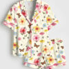 Women's The Butterflies And Bees Print Short Sleeve Satin Pajamas Set