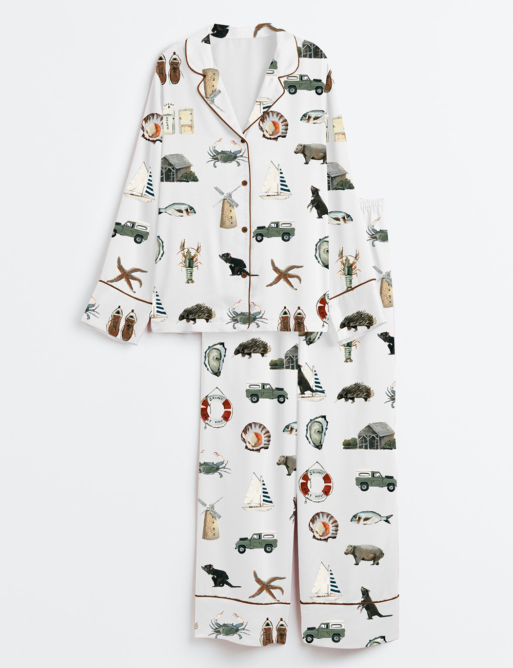 Womenâ€™s The Island Collection Western Painting Long Sleeve Satin Pajama Set