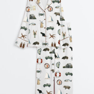 Women's The Island Collection Western Painting Long Sleeve Satin Pajamas Set