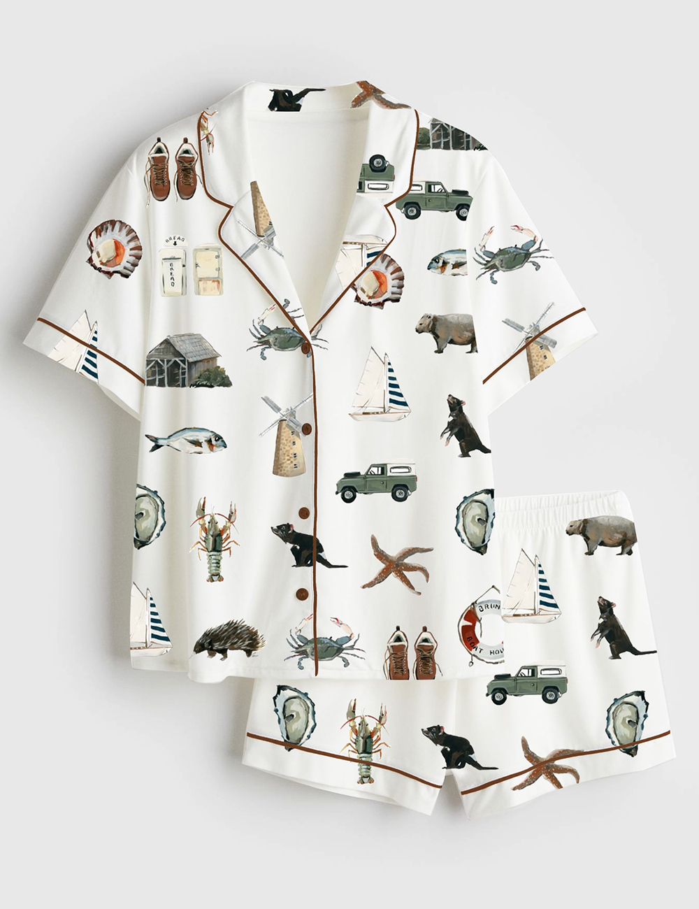 Women’s The Island Collection Western Painting Short Sleeve Satin Pajama Set