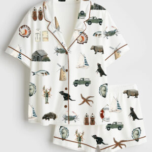 Women's The Island Collection Western Painting Short Sleeve Satin Pajama Set