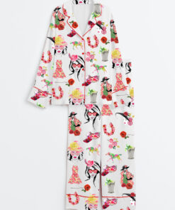 Women's The Kentucky Derby Derby Fashion Planner Girl Rose Horse Western Long Sleeve Satin Pajama Set