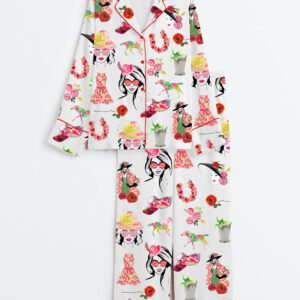 Womenâ€™s The Kentucky Derby Derby Fashion Planner Girl Rose Horse Western Long Sleeve Satin Pajama Set