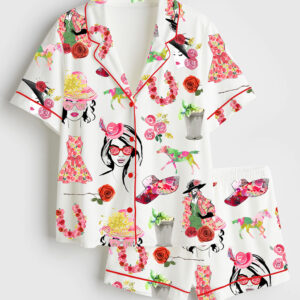 Womenâ€™s The Kentucky Derby Derby Fashion Planner Girl Rose Horse Western Short Sleeve Satin Pajama Set