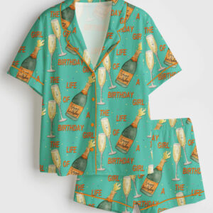 Womenâ€™s The Life Of A Birthday Girl Life Of A Showgirl Short Sleeve Satin Pajama Set