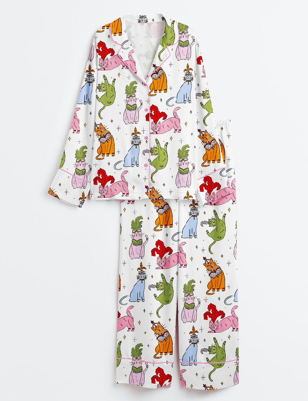 Womenâ€™s The Life Of A Showgirl Showcats Long Sleeve Satin Pajama Set