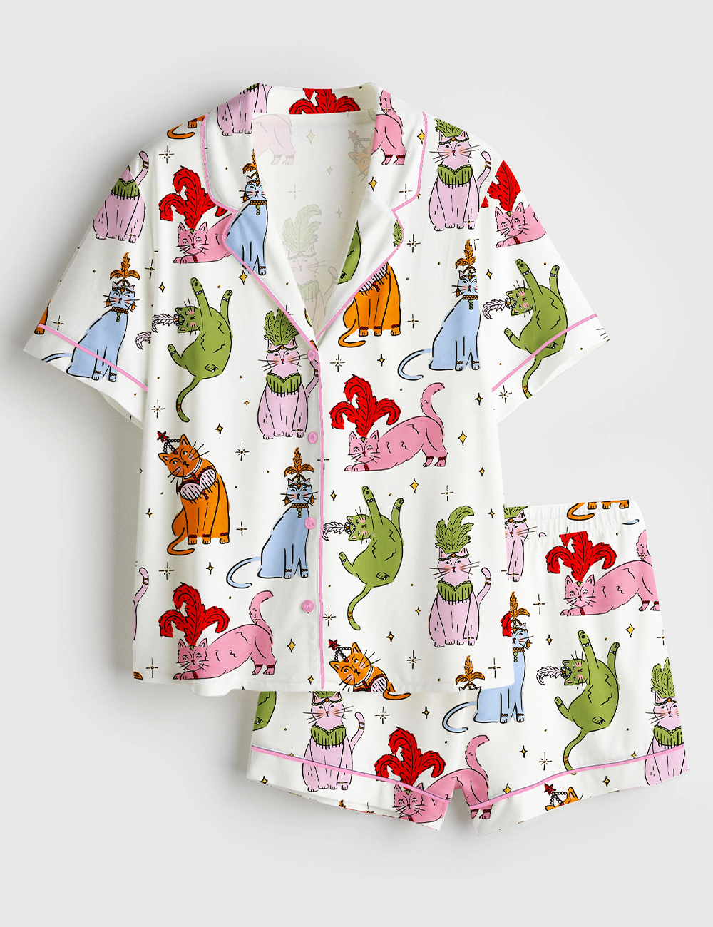 Womenâ€™s The Life Of A Showgirl Showcats Short Sleeve Satin Pajama Set