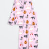 Women's The Lil Ghostie Cat Pumpkin Halloween Long Sleeve Satin Pajamas Set