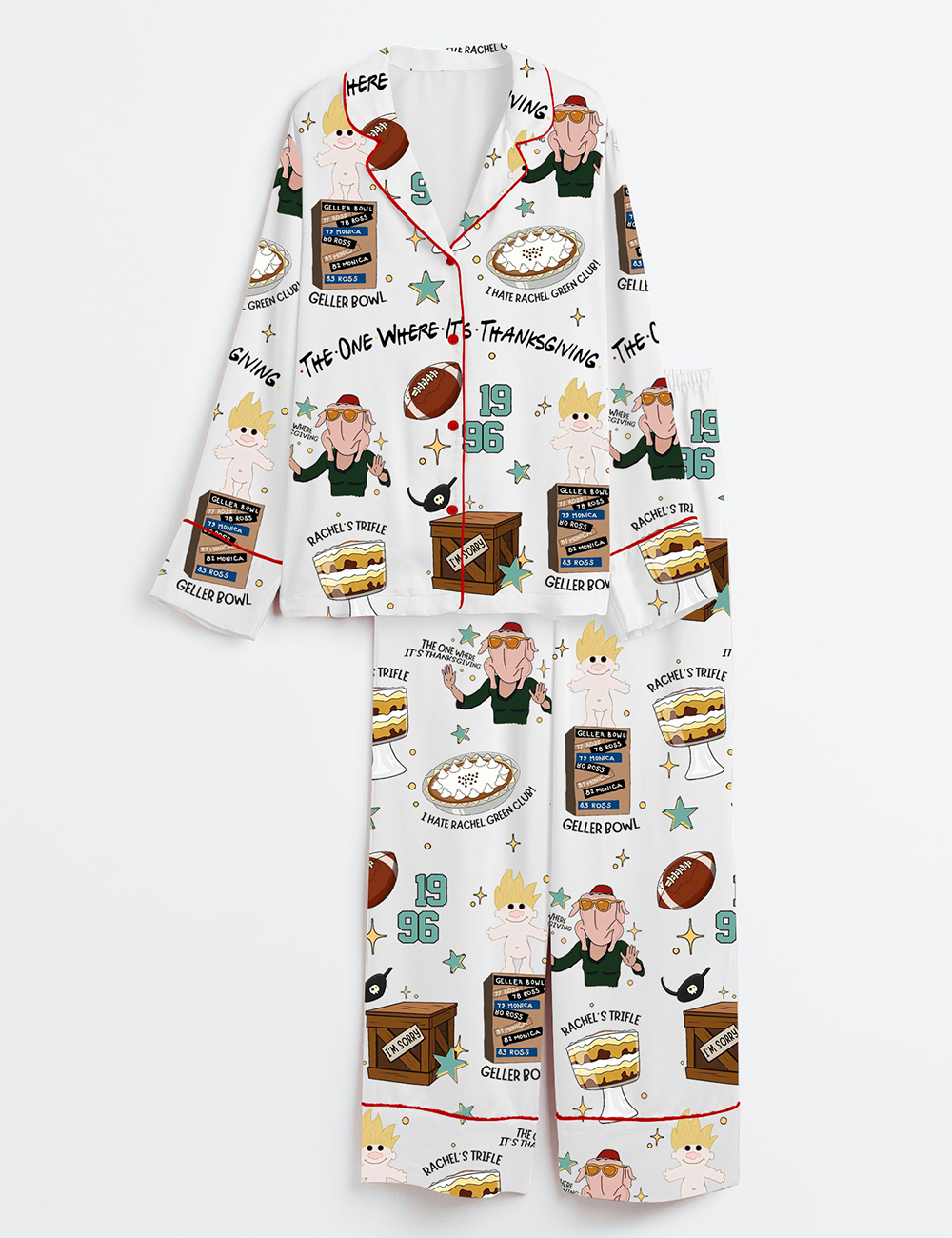 Womenâ€™s The One Where It's Thanksgiving Friends Turkey Long Sleeve Satin Pajama Set