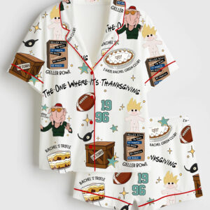 Women's The One Where It's Thanksgiving Friends Turkey Short Sleeve Satin Pajama Set