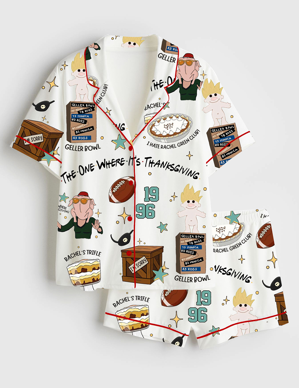 Womenâ€™s The One Where It's Thanksgiving Friends Turkey Short Sleeve Satin Pajama Set