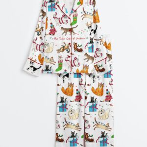 Women's The Twelve Cats Of Christmas Long Sleeve Satin Pajamas Set