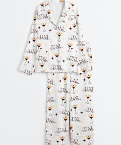 Women's Tini Bit Older Dirty Martini Lover Tini Time Bachelorette Party Print Long Sleeve Satin Pajama Set