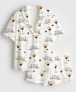 Women's Tini Bit Older Dirty Martini Lover Tini Time Bachelorette Party Print Short Sleeve Satin Pajama Set