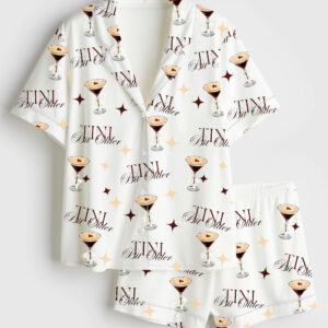 Womenâ€™s Tini Bit Older Dirty Martini Lover Tini Time Bachelorette Party Print Short Sleeve Satin Pajama Set