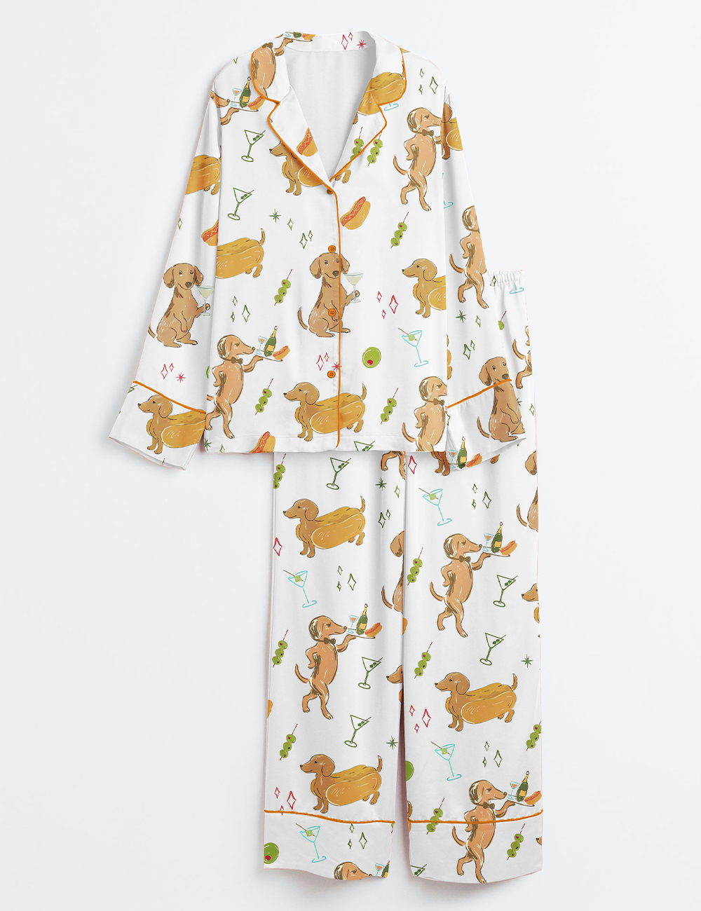 Womenâ€™s Tinis And Weenies Bachelorette Party Martinis Hot Dogs Long Sleeve Satin Pajama Set