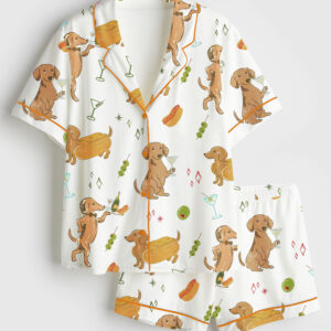 Womenâ€™s Tinis And Weenies Bachelorette Party Martinis Hot Dogs Short Sleeve Satin Pajama Set