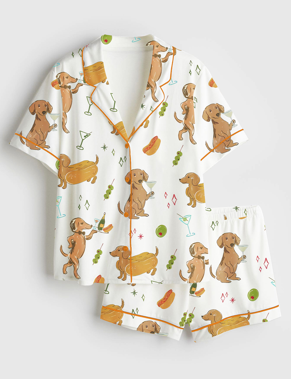 Womenâ€™s Tinis And Weenies Bachelorette Party Martinis Hot Dogs Short Sleeve Satin Pajama Set