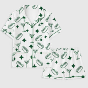Women's Tinis And Weenies Dirty Martini Party Print Short Sleeve Pocket Cotton Pajama Set