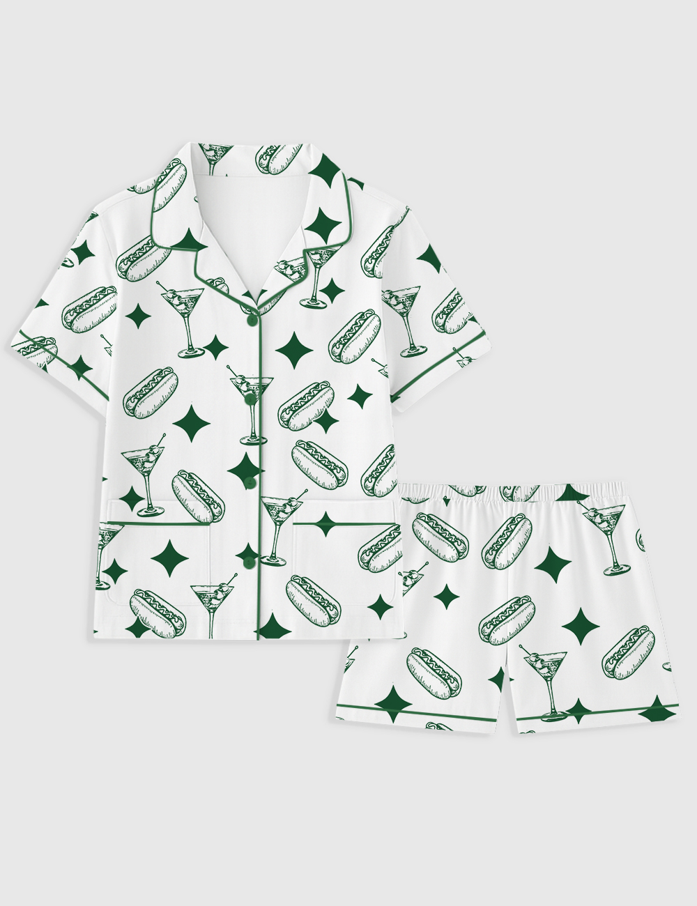 Women's Tinis And Weenies Dirty Martini Party Print Short Sleeve Pocket Cotton Pajama Set