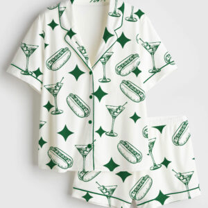 Womenâ€™s Tinis And Weenies Dirty Martini Party Print Short Sleeve Satin Pajama Set